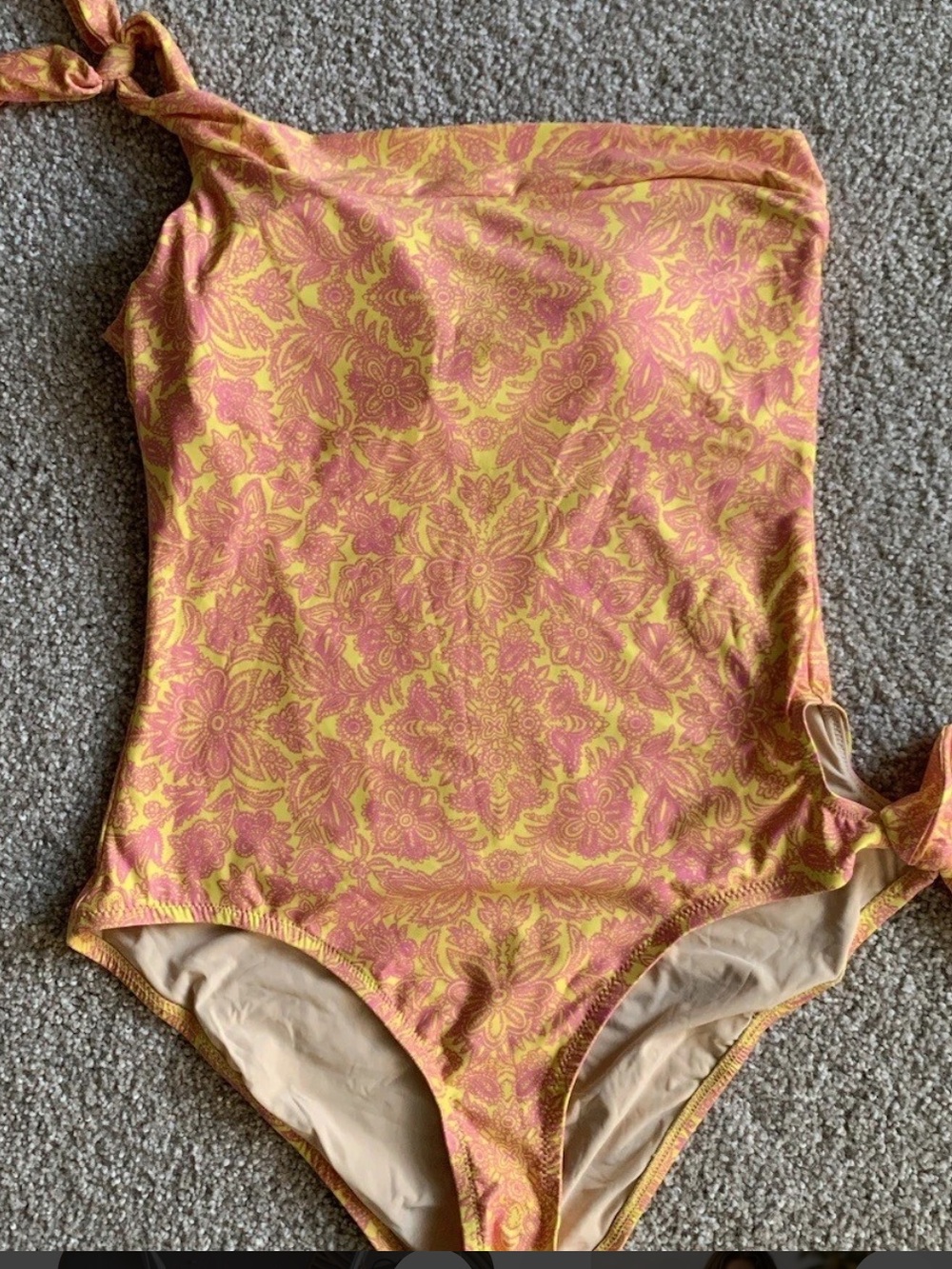 Anthropologie M Women's Allihop One Piece swimsuit floral yellow pink paisley